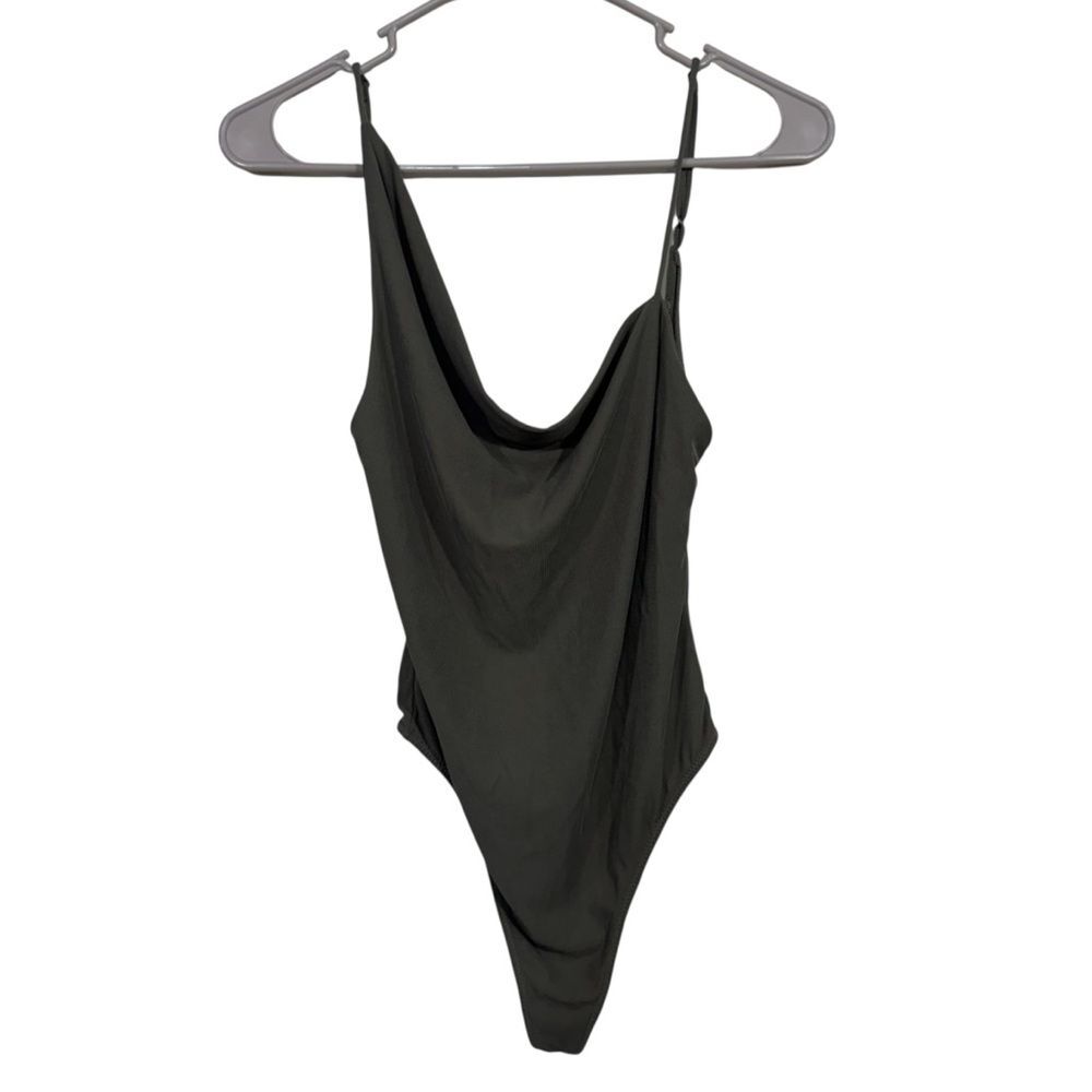 Urban Outfitters Out From Under Khaki Green Asymmetrical Ribbed Knit Bodysuit